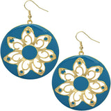 Blue Glossy Floral Dangle Earrings