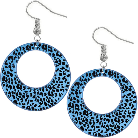 Blue Spotted Cheetah Print Round Earrings