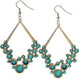 Blue Gold Beaded Open Triangle Rhinestone Earrings
