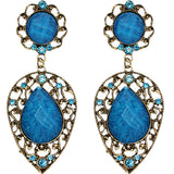 Blue Gold Teardrop Gemstone Link Post Earrings