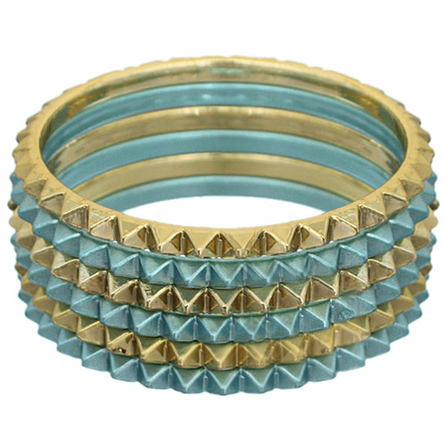 Blue Two-Tone Spike Stacked Bracelet