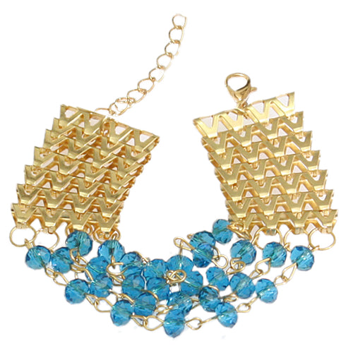 Blue Goldtone Beaded Chain Link Bracelet