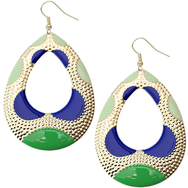 Green Blue Color Block Teardrop Earrings
