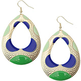 Green Blue Color Block Teardrop Earrings