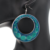 Teal Blue Glossy Open Circle Thin Metal Earrings