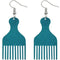 Blue Afro Pick Comb Afrocentric Wooden Earrings