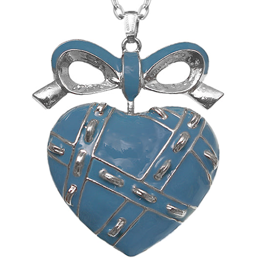 Blue Heart Bow Charm Necklace