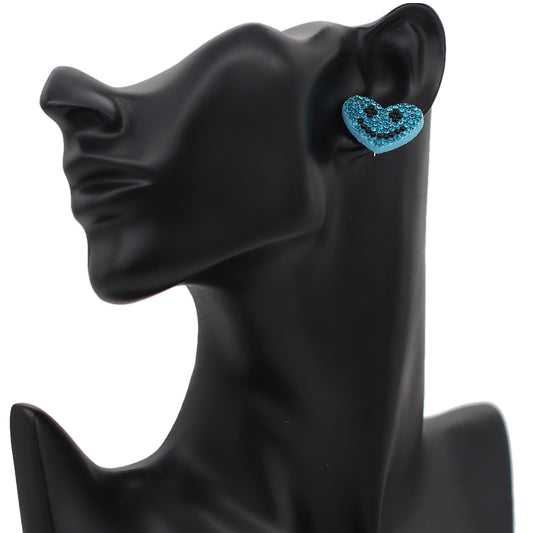 Blue Heart Smiley Face Earrings