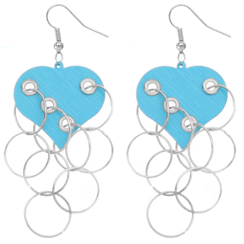 Blue Heart Ring Dangle Earrings