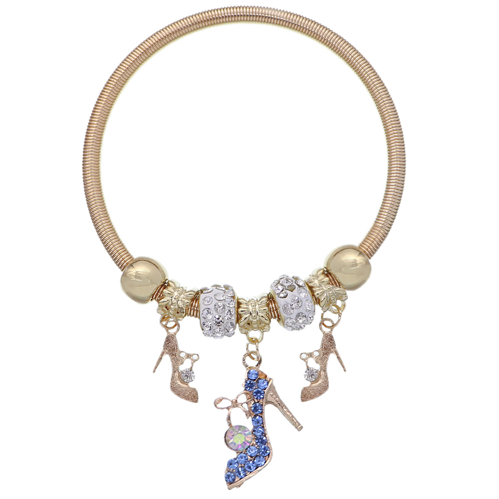 Blue Fireball High Heel Shoe Charm Stretch Bracelet