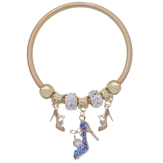 Blue Fireball High Heel Shoe Charm Stretch Bracelet