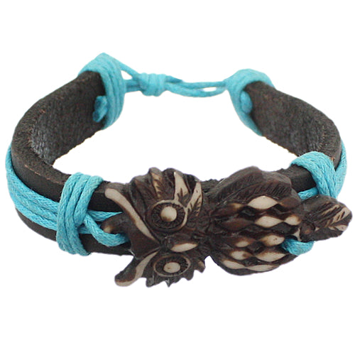 Blue Faux Leather Hoot Owl String Bracelet