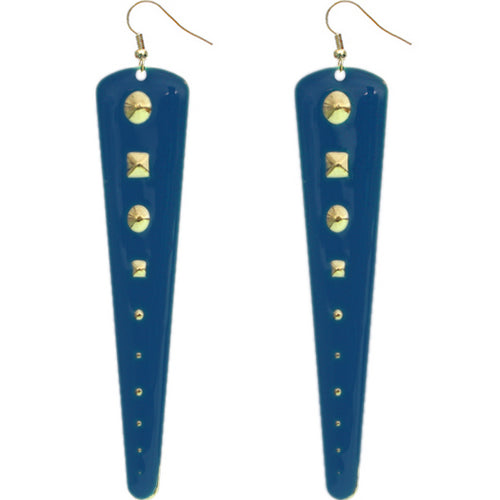 Blue Inverted Studded Triangle Dangle Earrings