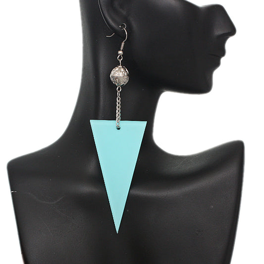 Blue Inverted Triangle Drop Chain Dangle Earrings