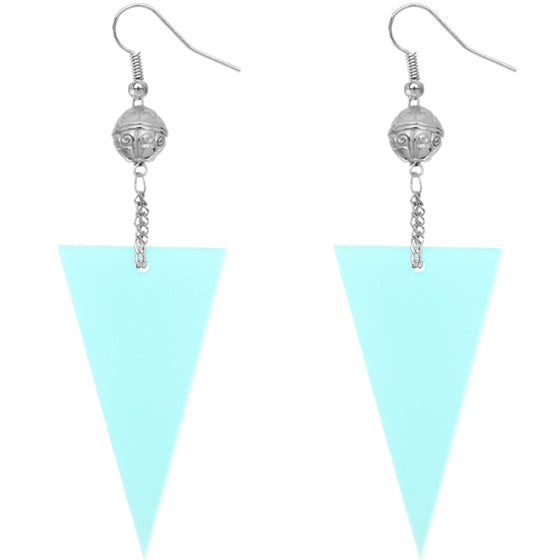 Blue Inverted Triangle Drop Chain Dangle Earrings