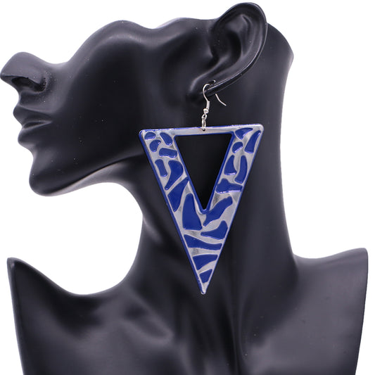 Blue Inverted Triangle Geometric Earrings