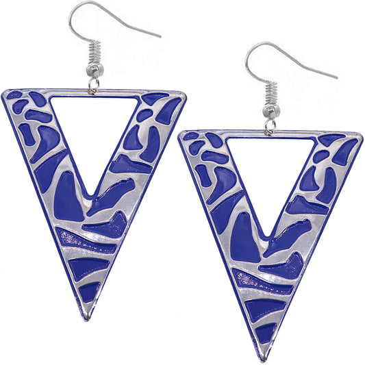 Blue Inverted Triangle Geometric Earrings