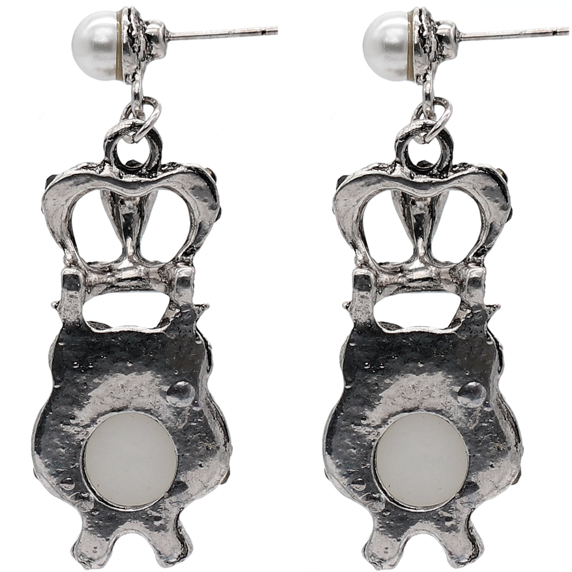 Blue Faux Pearl Owl Crown Dangle Earrings