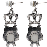 Blue Faux Pearl Owl Crown Dangle Earrings