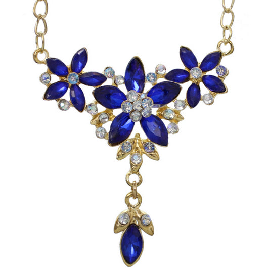 Blue Elegant Gemstone Chandelier Chain Necklace