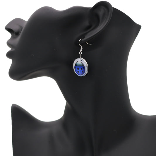 Blue Ladybug Dome Cabochon Mini Earrings