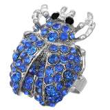 Blue Studded Rhinestone Ladybug Adjustable Ring