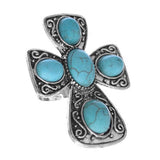 Blue Large Beaded Cross Adjustable Ring