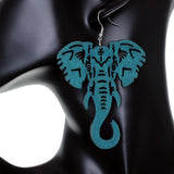 Blue Large Elephant Trunk Wooden Earrings