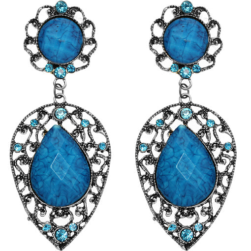 Blue Teardrop Gemstone Link Post Earrings