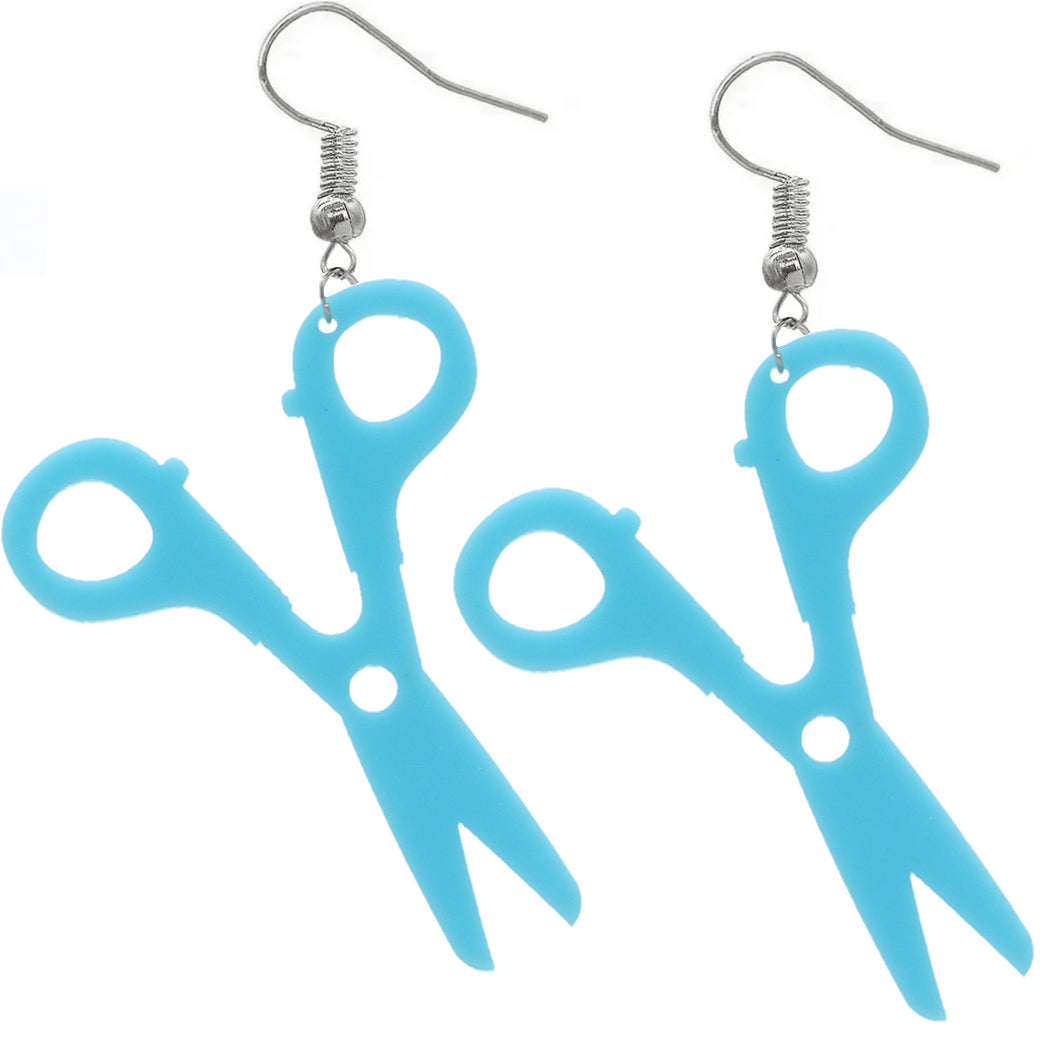 Blue Large Hairdresser Scissors Dangle Earrings