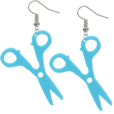 Blue Large Hairdresser Scissors Dangle Earrings