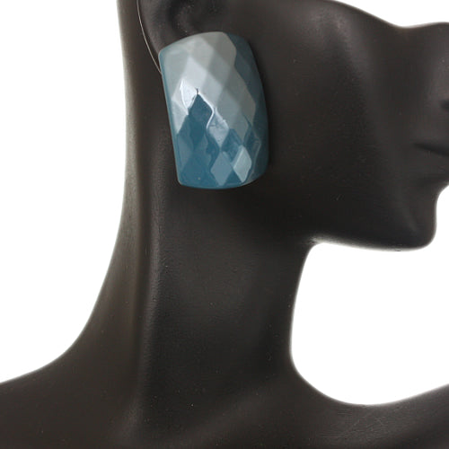Blue Large Faceted Post Earrings