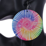 Pink Multicolor Wooden Spiral Pattern Earrings