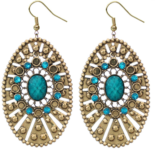 Blue Large Round Studded Dangle Earrings