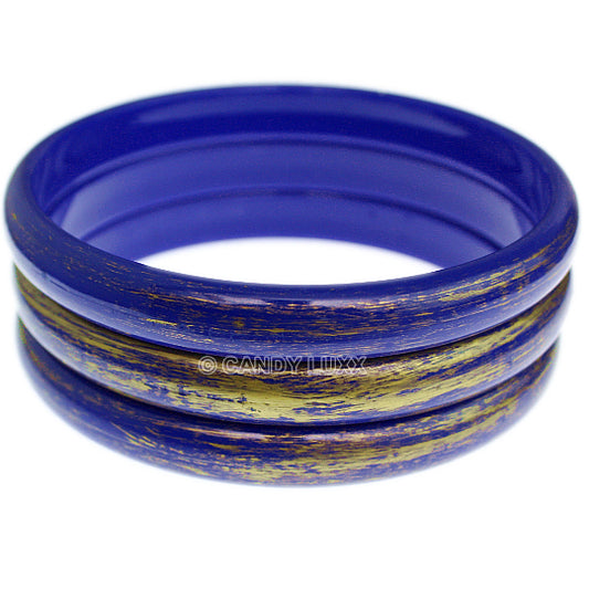 Blue 3-Piece Gold Brush Stacked Bracelets