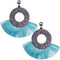 Blue Large Tassel Fan Rhinestone Earrings
