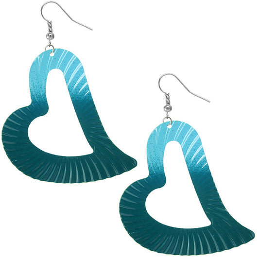 Blue wavy textrured heart earrings