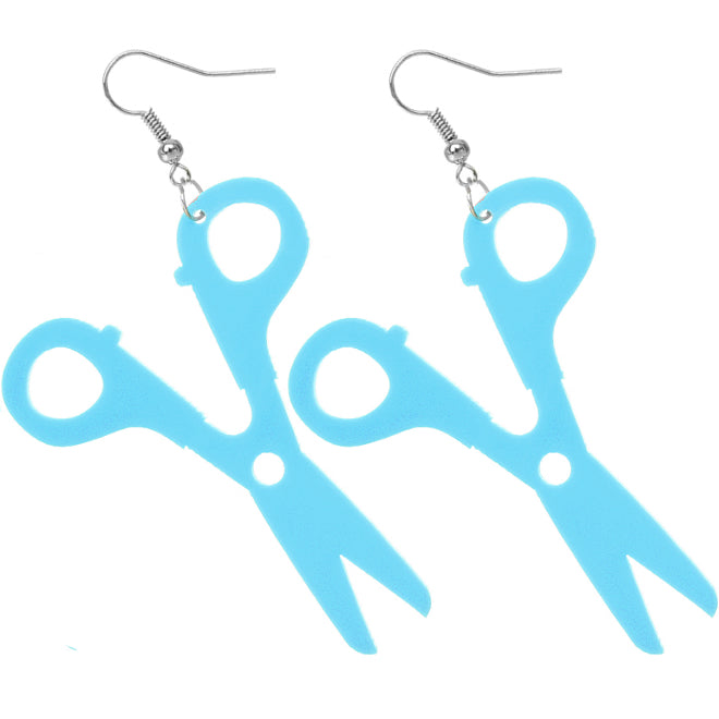 Blue scissor for hairdresse earrings