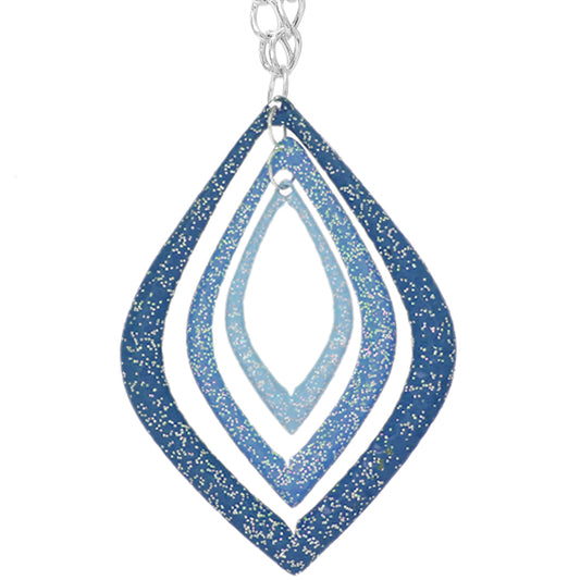 Blue Layered Glitter Teadrop Charm Necklace Set