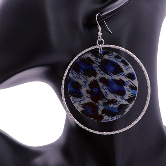 Blue Leopard Print Acrylic Hoop Earrings