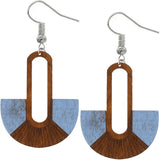 Blue Long Oval Fan Wooden Earrings