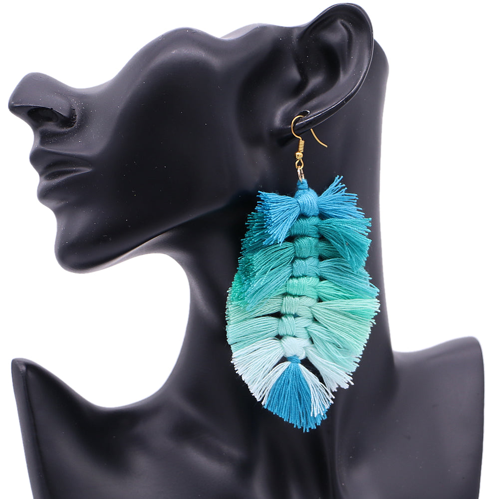 Blue Multicolor Macrame Knot Thread Earrings