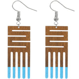 Blue Maze Geometric Wooden Earrings