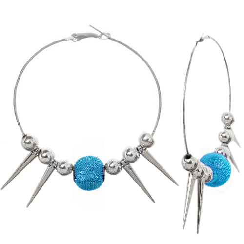 Blue Mesh Spike Bead Hoop Earrings