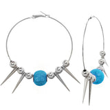 Blue Mesh Spike Bead Hoop Earrings