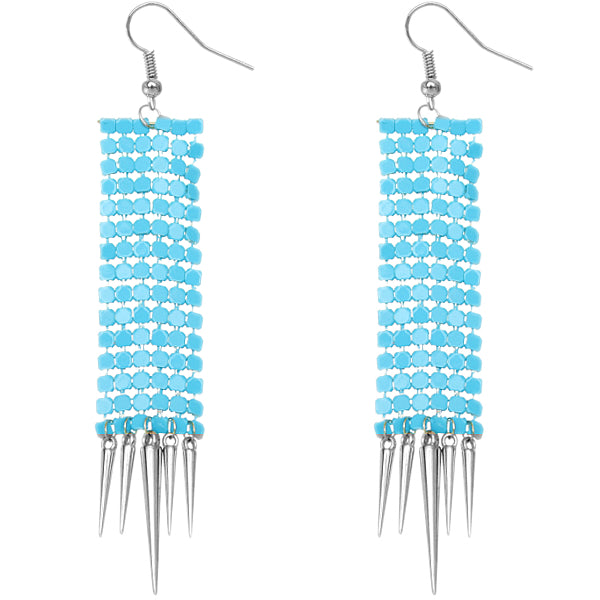 Blue Mesh Spike Dangle Earrings