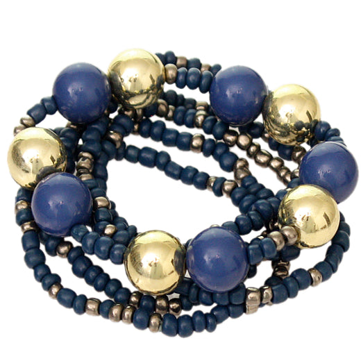 Blue Multi Line Beaded Stretch Bracelet Set