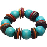 Blue Multicolor Wooden Bead Stretch Bracelet