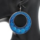 Blue Glossy Open Circle Thin Metal Earrings