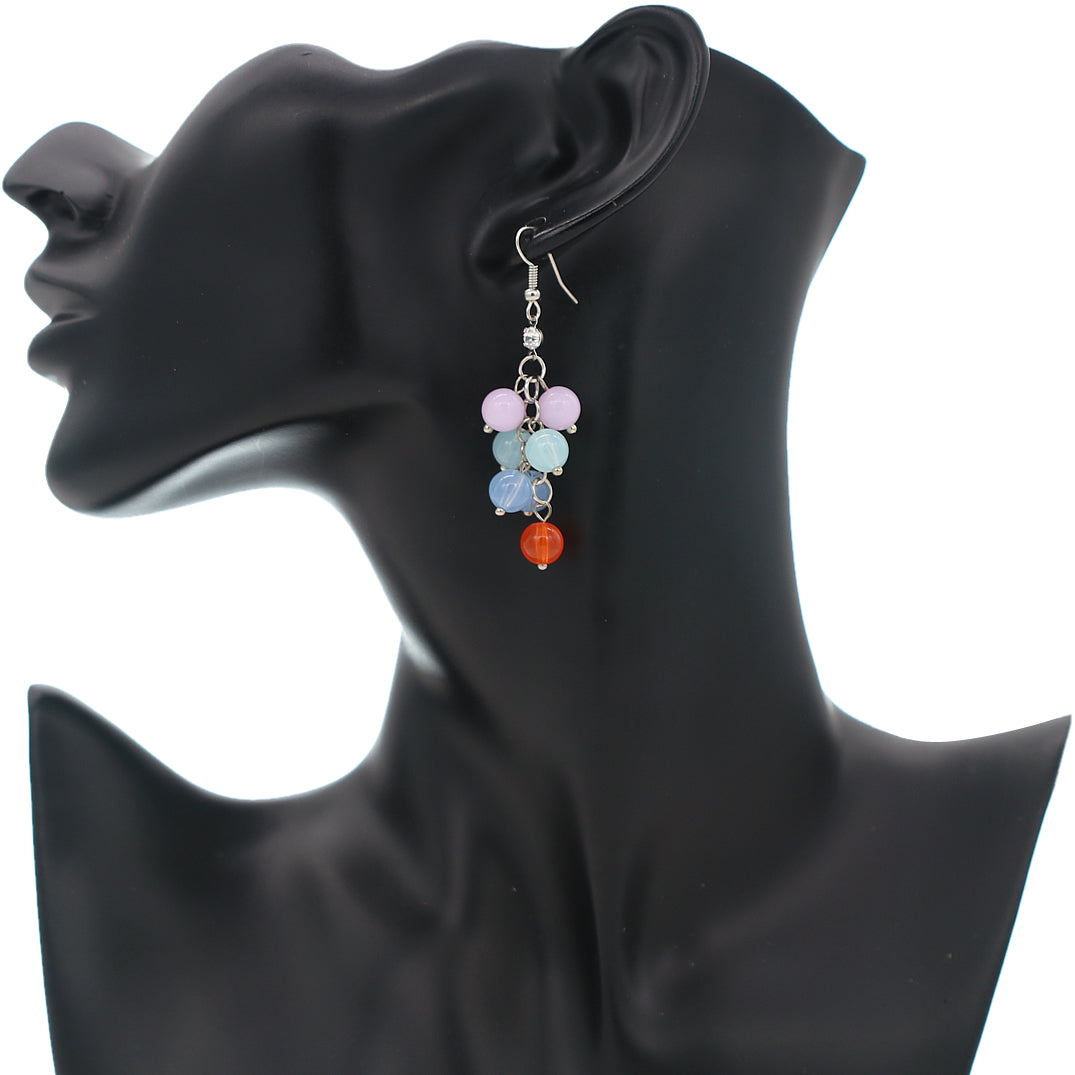 Pink Blue Multicolor Beaded Dangle Earrings